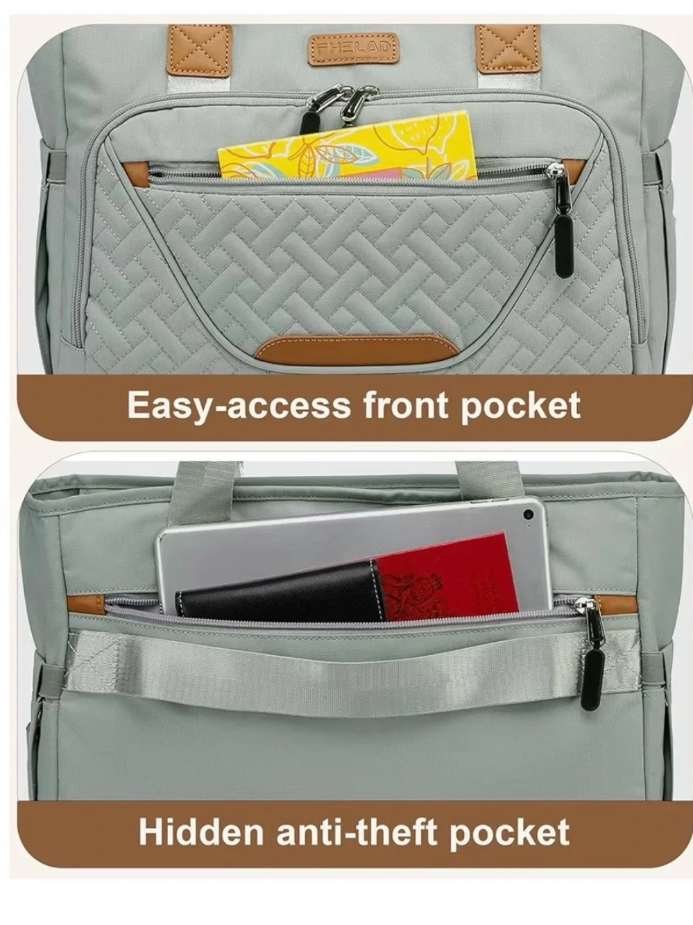 FHELAD quilted nylon diaper bag tote in Morandi Grey